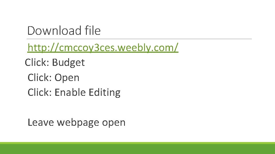 Download file http: //cmccoy 3 ces. weebly. com/ Click: Budget Click: Open Click: Enable