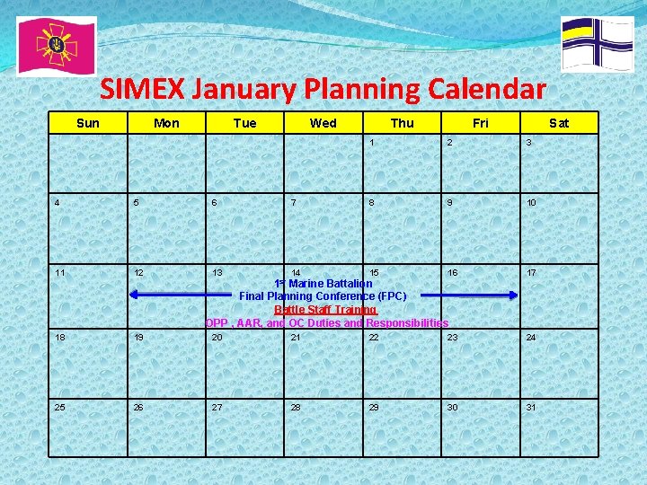 SIMEX January Planning Calendar Sun Mon Tue Wed Thu Fri Sat 1 2 3