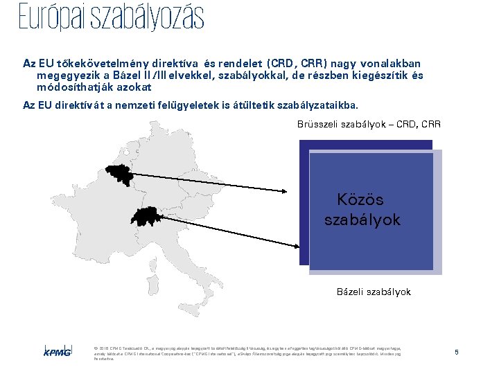 Európai szabályozás Az EU tőkekövetelmény direktíva és rendelet (CRD, CRR) nagy vonalakban megegyezik a