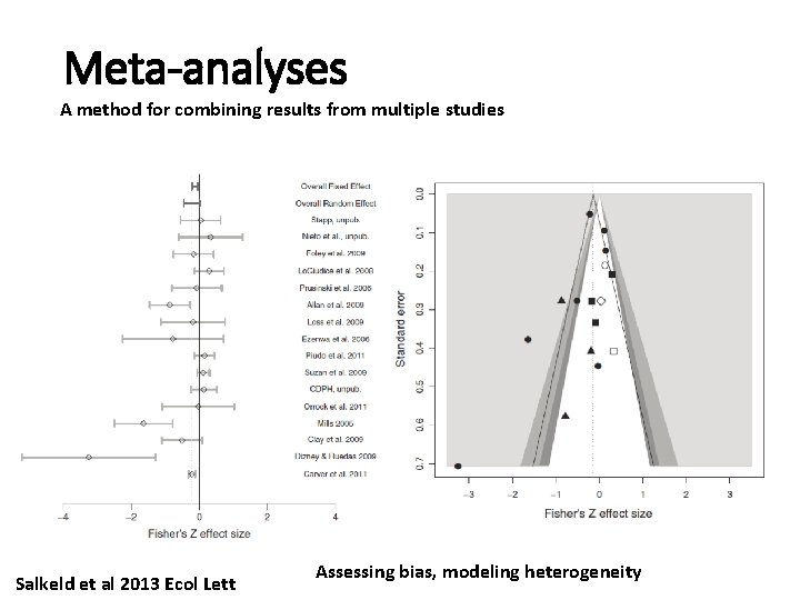 Meta-analyses A method for combining results from multiple studies Salkeld et al 2013 Ecol