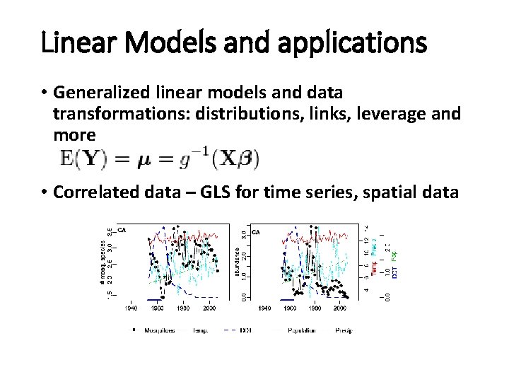 Linear Models and applications • Generalized linear models and data transformations: distributions, links, leverage