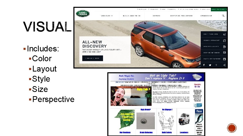 § Includes: § Color § Layout § Style § Size § Perspective 