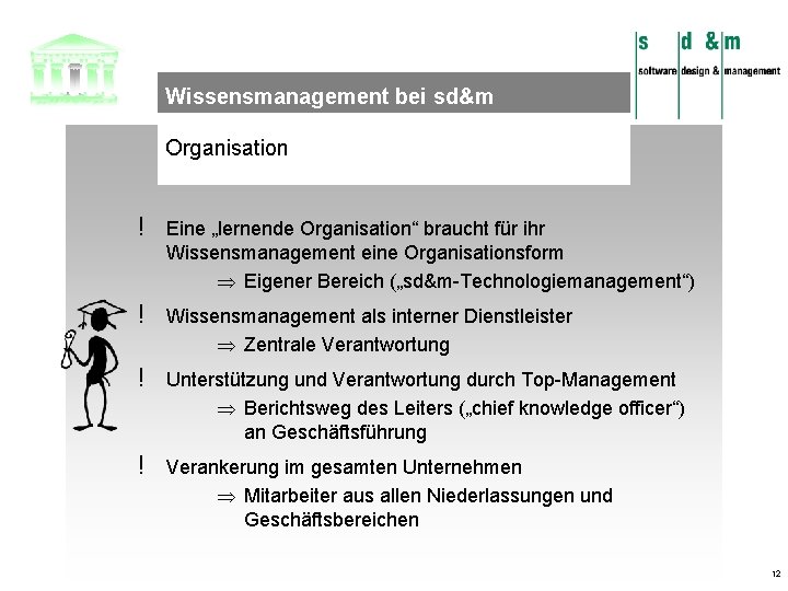 Wissensmanagement bei sd&m Organisation ! Eine „lernende Organisation“ braucht für ihr Wissensmanagement eine Organisationsform