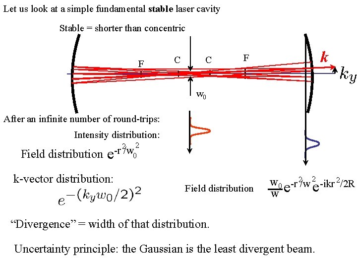 Let us look at a simple fundamental stable laser cavity Stable = shorter than