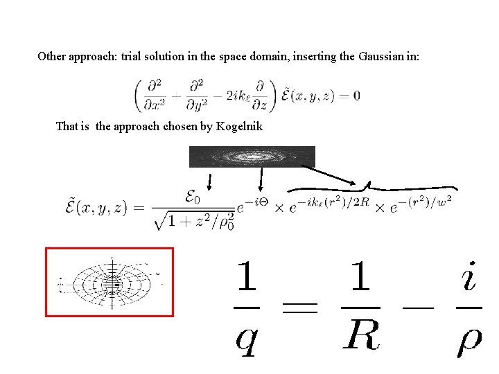 Other approach: trial solution in the space domain, inserting the Gaussian in: That is