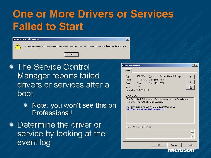 One or More Drivers or Services Failed to Start The Service Control Manager reports