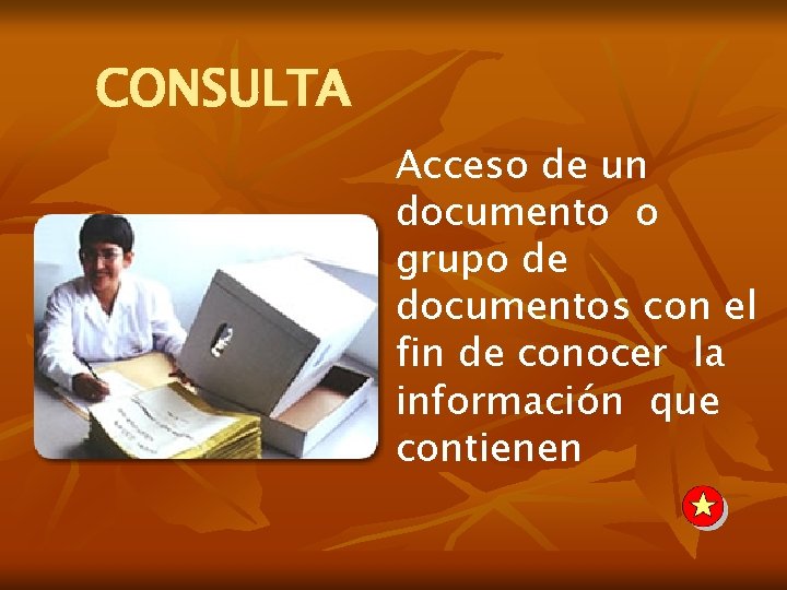 CONSULTA Acceso de un documento o grupo de documentos con el fin de conocer