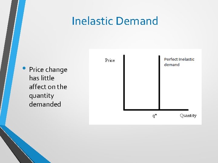 Inelastic Demand • Price change has little affect on the quantity demanded 