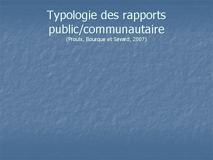 Typologie des rapports public/communautaire (Proulx, Bourque et Savard, 2007) 