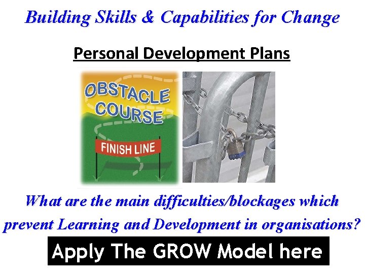 Building Skills & Capabilities for Change Personal Development Plans What are the main difficulties/blockages