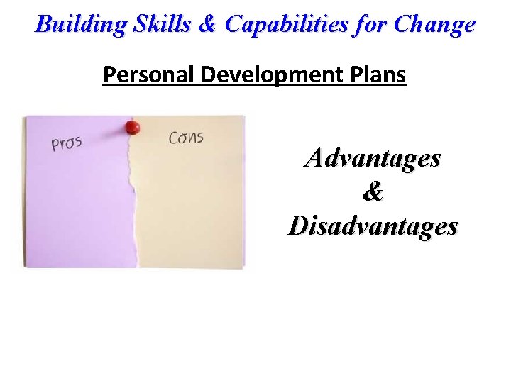 Building Skills & Capabilities for Change Personal Development Plans Advantages & Disadvantages 