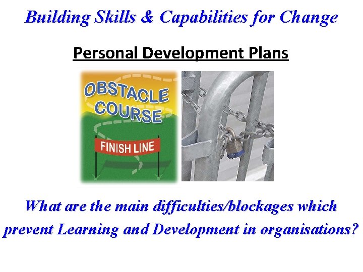 Building Skills & Capabilities for Change Personal Development Plans What are the main difficulties/blockages