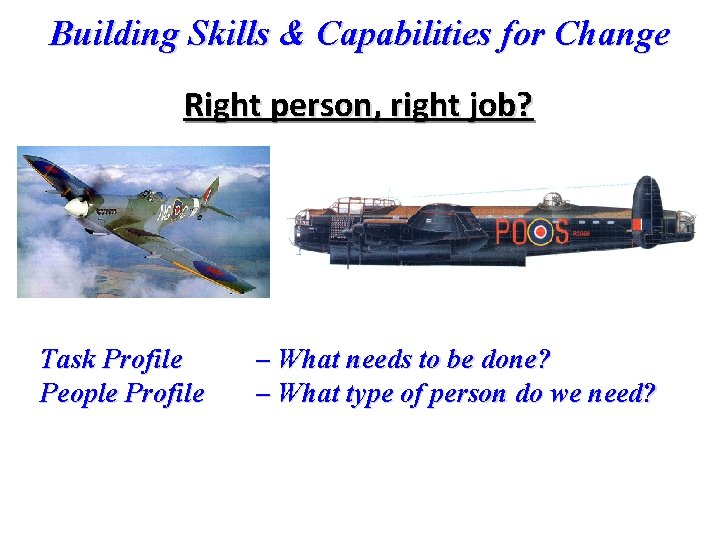 Building Skills & Capabilities for Change Right person, right job? Task Profile People Profile