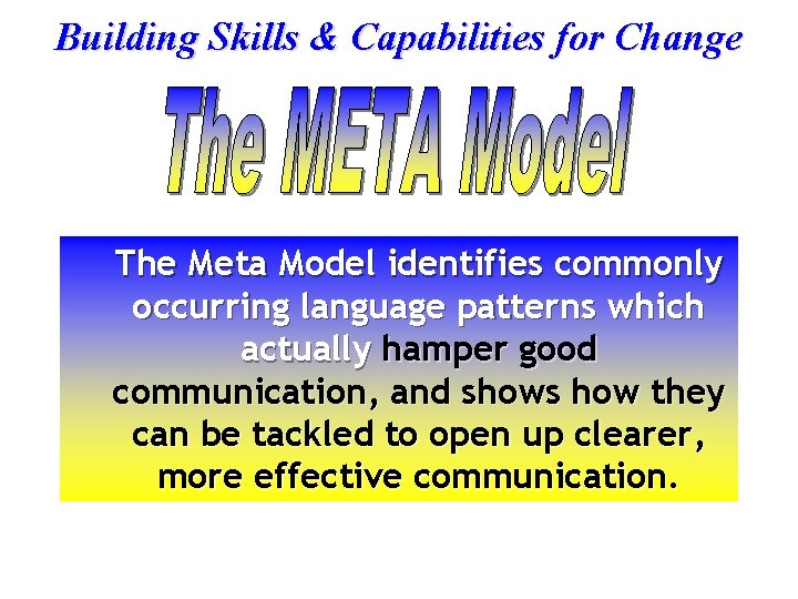 Building Skills & Capabilities for Change The Meta Model identifies commonly occurring language patterns