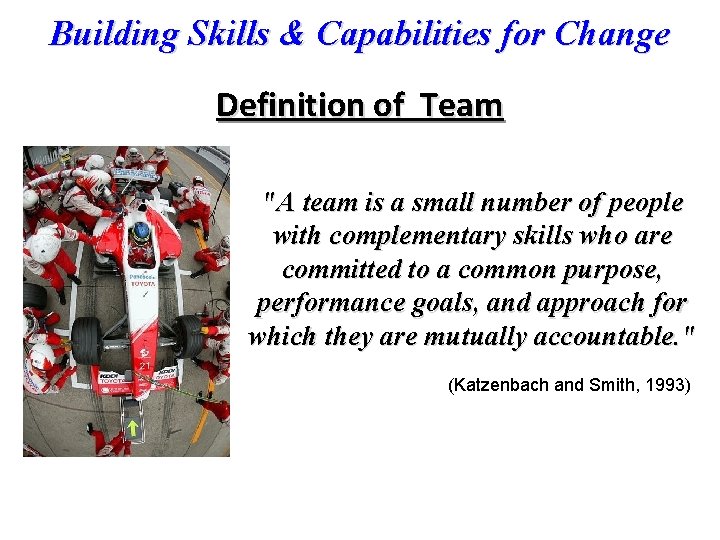 Building Skills & Capabilities for Change Definition of Team "A team is a small