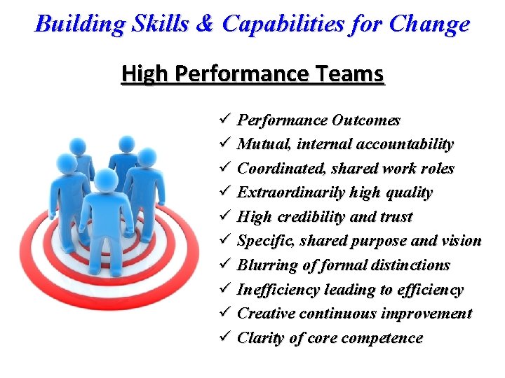 Building Skills & Capabilities for Change High Performance Teams ü Performance Outcomes ü Mutual,