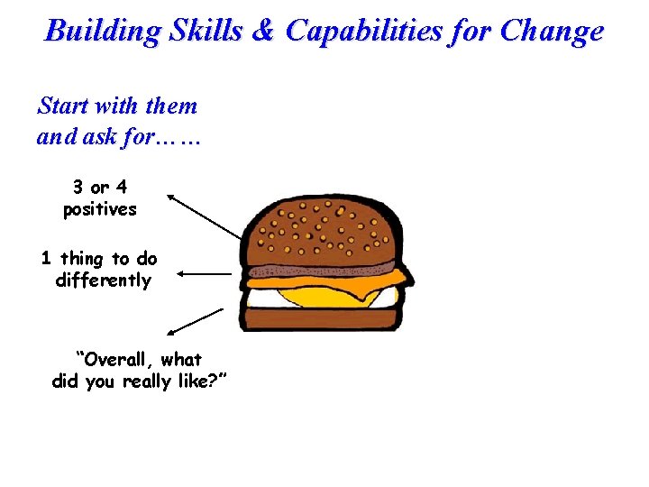 Building Skills & Capabilities for Change Start with them and ask for…… 3 or