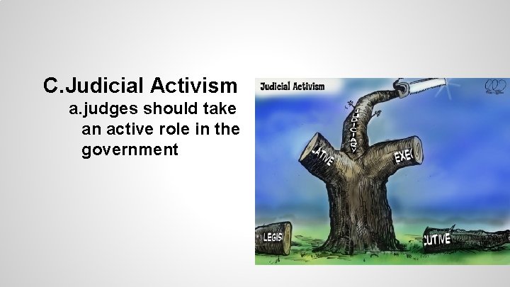 C. Judicial Activism a. judges should take an active role in the government 