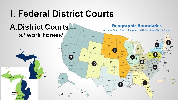 I. Federal District Courts A. District Courts a. “work horses” 
