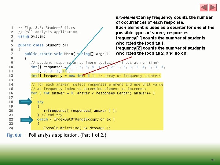 six-element array frequency counts the number of occurrences of each response. Each element is