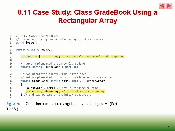 8. 11 Case Study: Class Grade. Book Using a Rectangular Array 71 