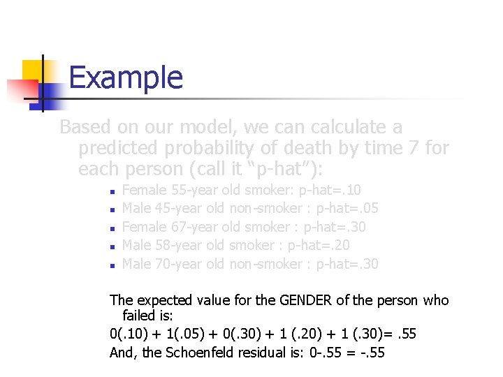 Example Based on our model, we can calculate a predicted probability of death by Example Based on our model, we can calculate a predicted probability of death by