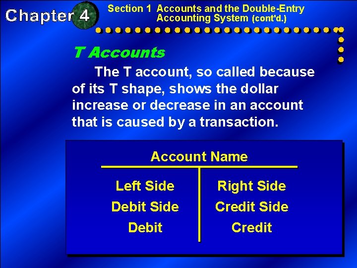 Section 1 Accounts and the Double-Entry Accounting System (cont'd. ) T Accounts The T Section 1 Accounts and the Double-Entry Accounting System (cont'd. ) T Accounts The T