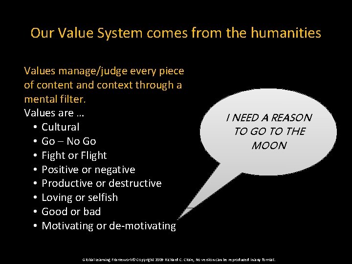 Our Value System comes from the humanities Values manage/judge every piece of content and