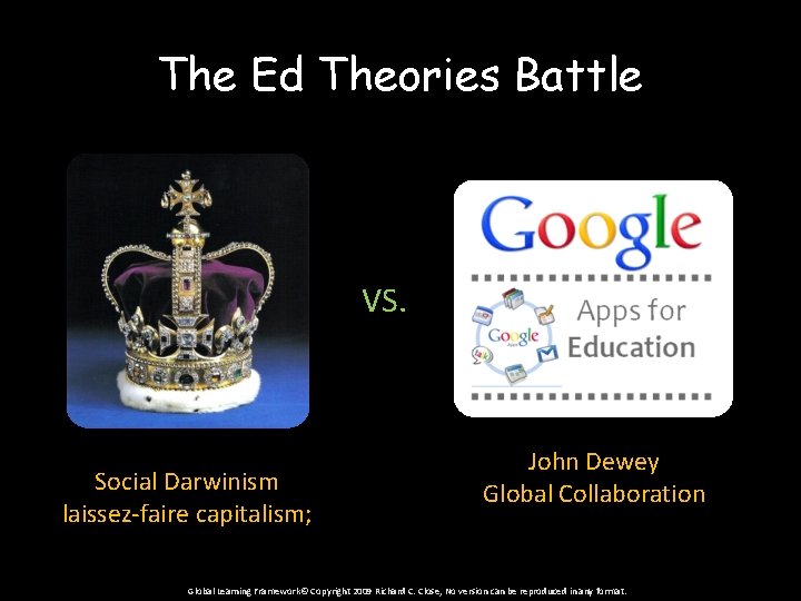 The Ed Theories Battle VS. Social Darwinism laissez-faire capitalism; John Dewey Global Collaboration Global