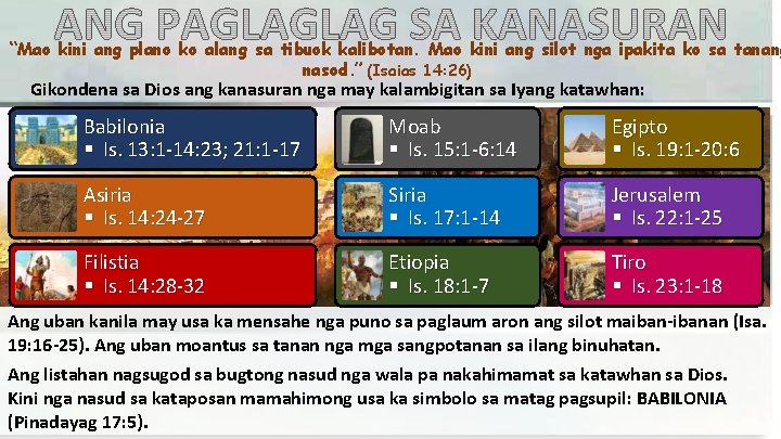 “Mao kini ang plano ko alang sa tibuok kalibotan. Mao kini ang silot nga