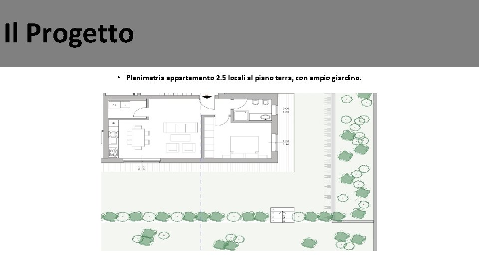 Il Progetto • Planimetria appartamento 2. 5 locali al piano terra, con ampio giardino.