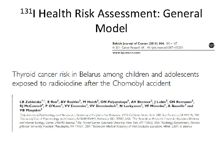 131 I Health Risk Assessment: General Model 