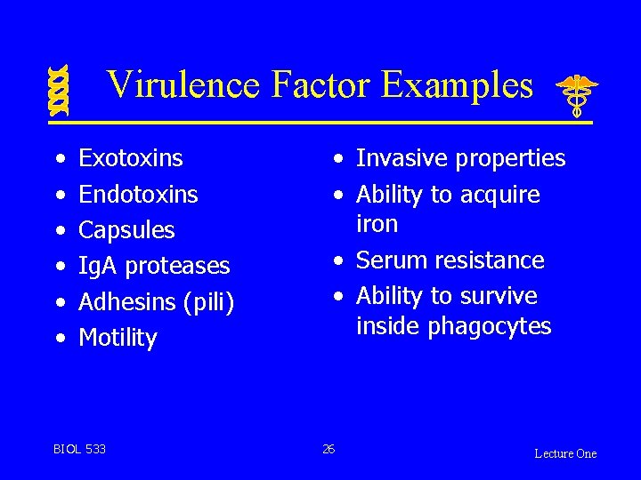 Virulence Factor Examples • • • Exotoxins Endotoxins Capsules Ig. A proteases Adhesins (pili)