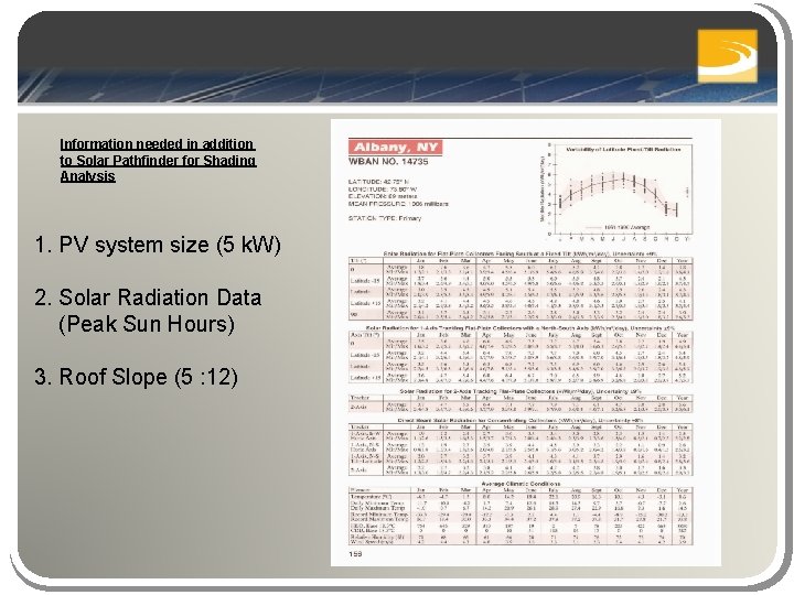Information needed in addition to Solar Pathfinder for Shading Analysis 1. PV system size