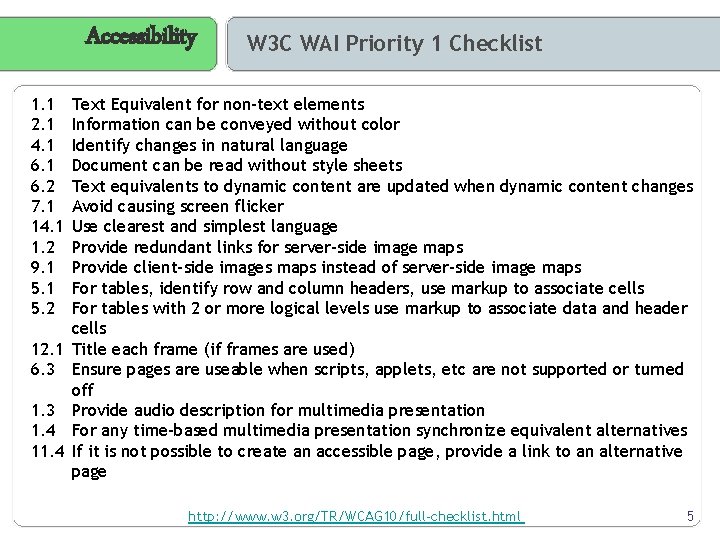 Accessibility 1. 1 2. 1 4. 1 6. 2 7. 1 14. 1 1.