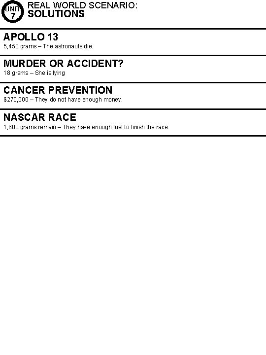 UNIT 7 REAL WORLD SCENARIO: SOLUTIONS APOLLO 13 5, 450 grams – The astronauts