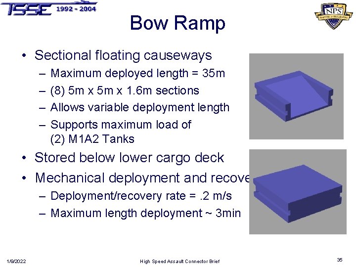 Bow Ramp • Sectional floating causeways – – Maximum deployed length = 35 m
