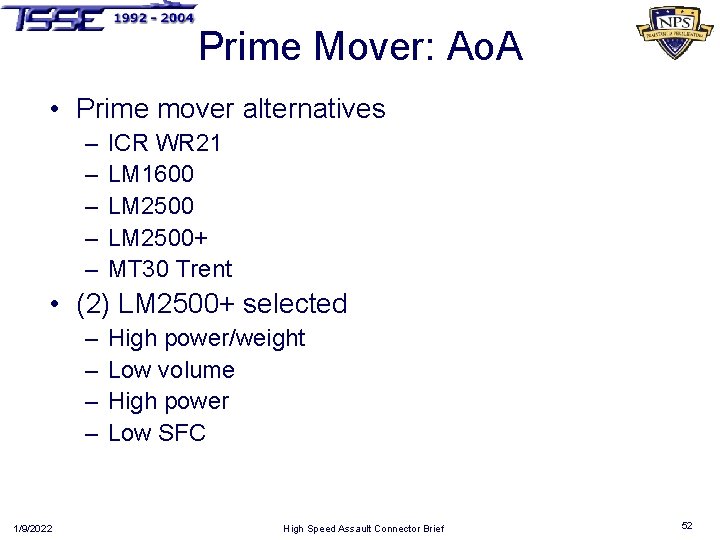 Prime Mover: Ao. A • Prime mover alternatives – – – ICR WR 21