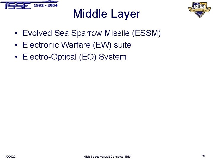 Middle Layer • Evolved Sea Sparrow Missile (ESSM) • Electronic Warfare (EW) suite •