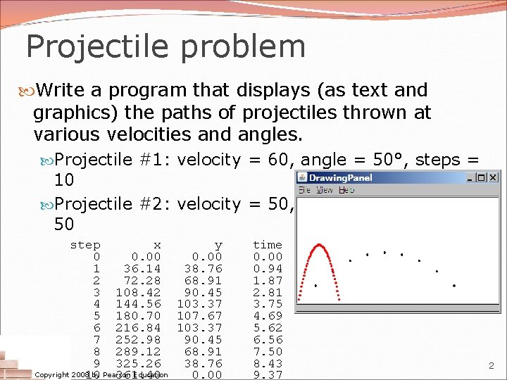 Projectile problem Write a program that displays (as text and graphics) the paths of Projectile problem Write a program that displays (as text and graphics) the paths of