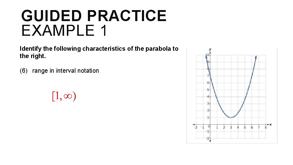 GUIDED PRACTICE EXAMPLE 1 Identify the following characteristics of the parabola to the right.