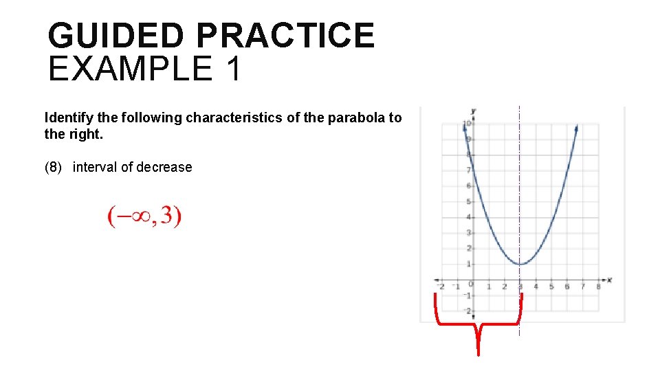 GUIDED PRACTICE EXAMPLE 1 Identify the following characteristics of the parabola to the right.
