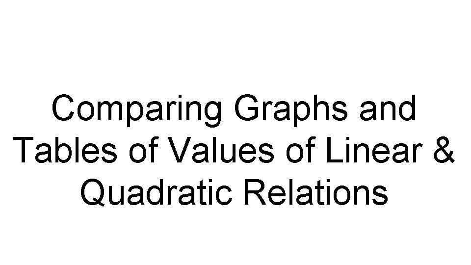 Comparing Graphs and Tables of Values of Linear & Quadratic Relations 