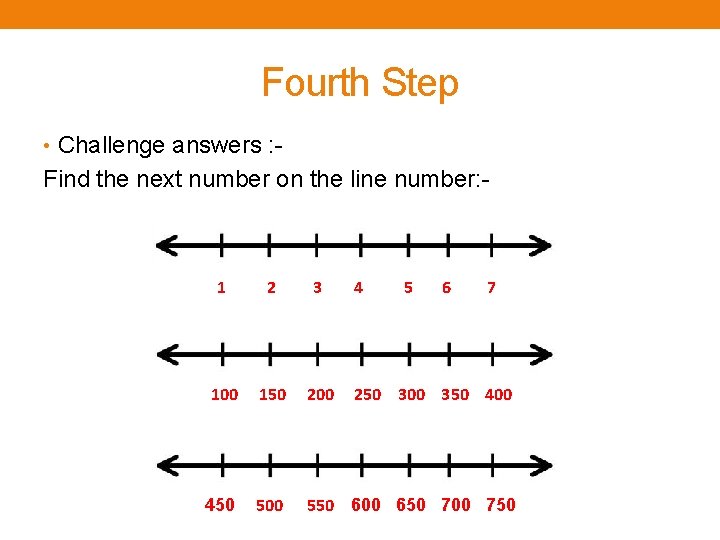 Fourth Step • Challenge answers : - Find the next number on the line