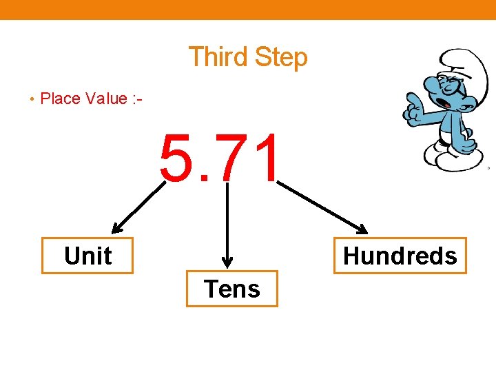 Third Step • Place Value : - 5. 71 Unit Hundreds Tens 