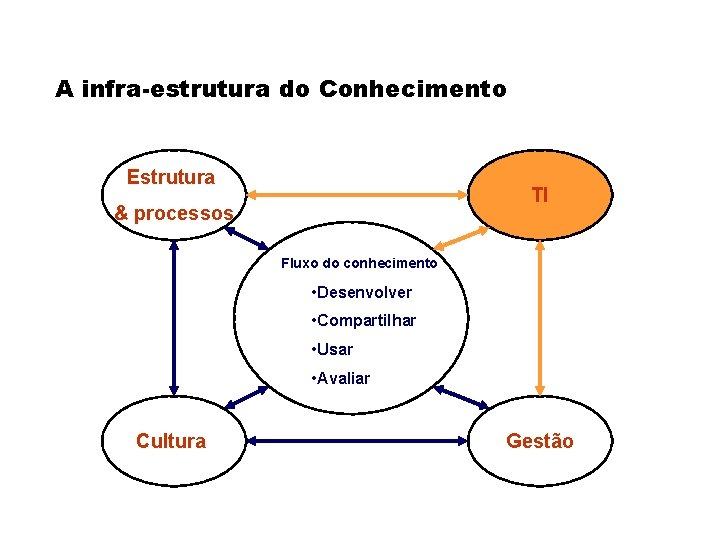 A infra-estrutura do Conhecimento Estrutura TI & processos Fluxo do conhecimento • Desenvolver •