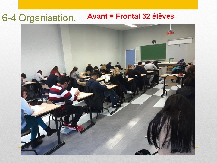 6 -4 Organisation. J’évite le frontal Avant = Frontal 32 élèves 