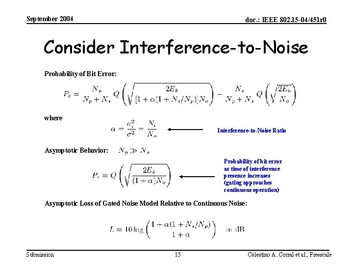 September 2004 doc. : IEEE 802. 15 -04/451 r 0 Consider Interference-to-Noise Probability of