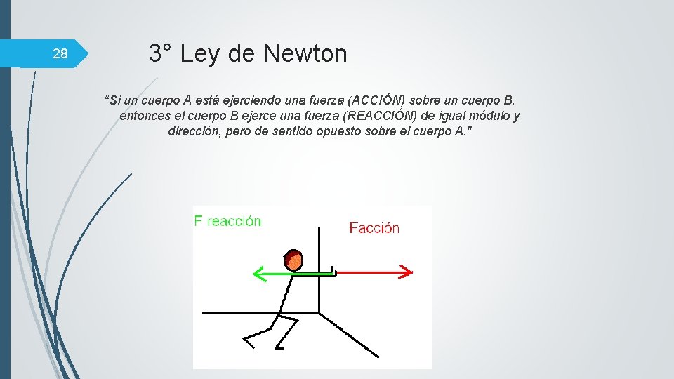 28 3° Ley de Newton “Si un cuerpo A está ejerciendo una fuerza (ACCIÓN)