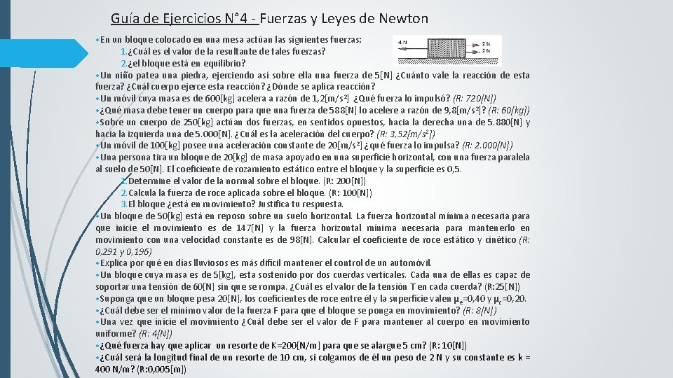 Guía de Ejercicios N° 4 - Fuerzas y Leyes de Newton • En un
